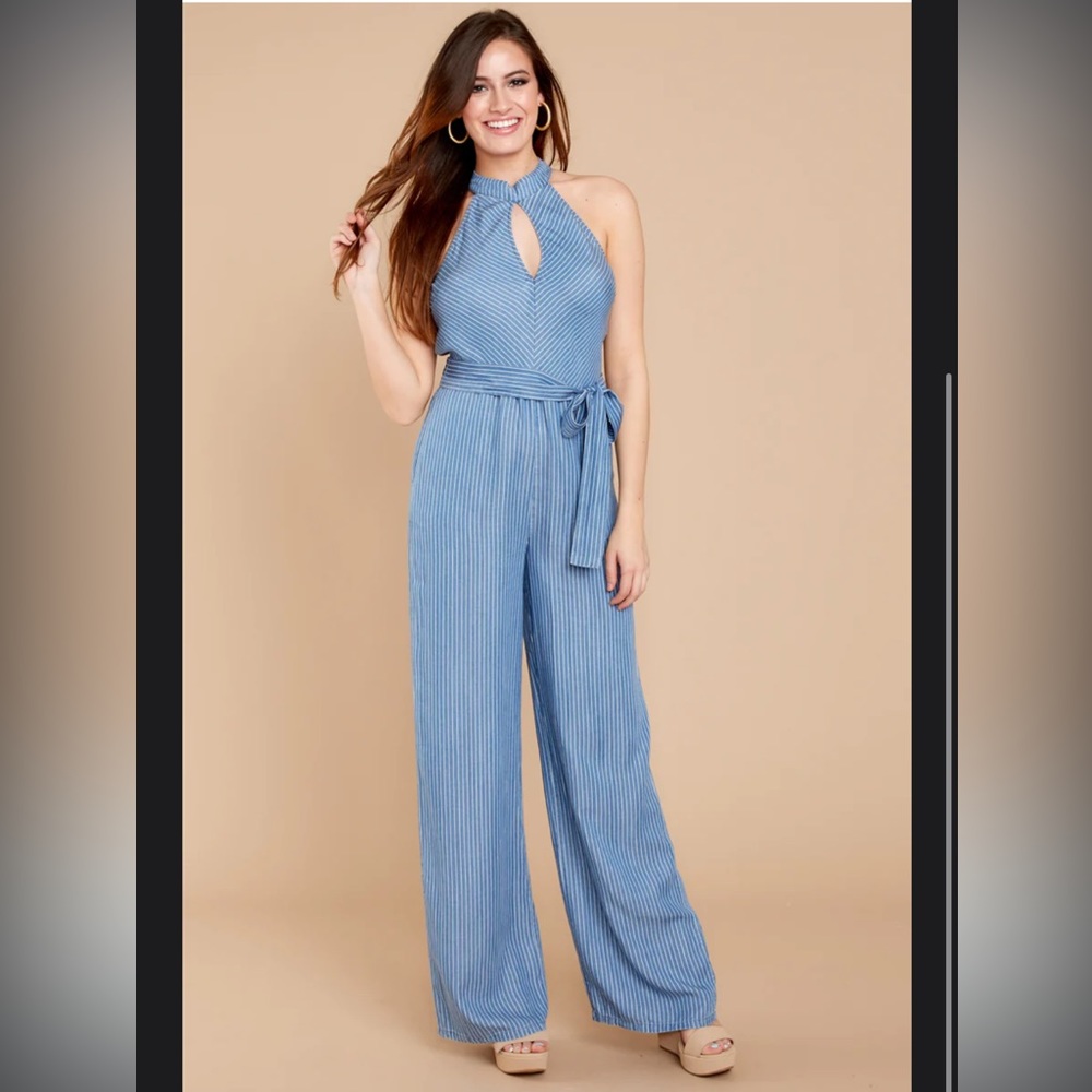 Faux Denim pinstriped  jumpsuit